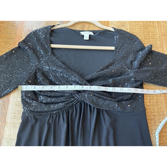 Boston Proper Women's Black Sequin Evening Blouse V Neck 3/4 Sleeve Flowy Medium - Picture 8 of 10